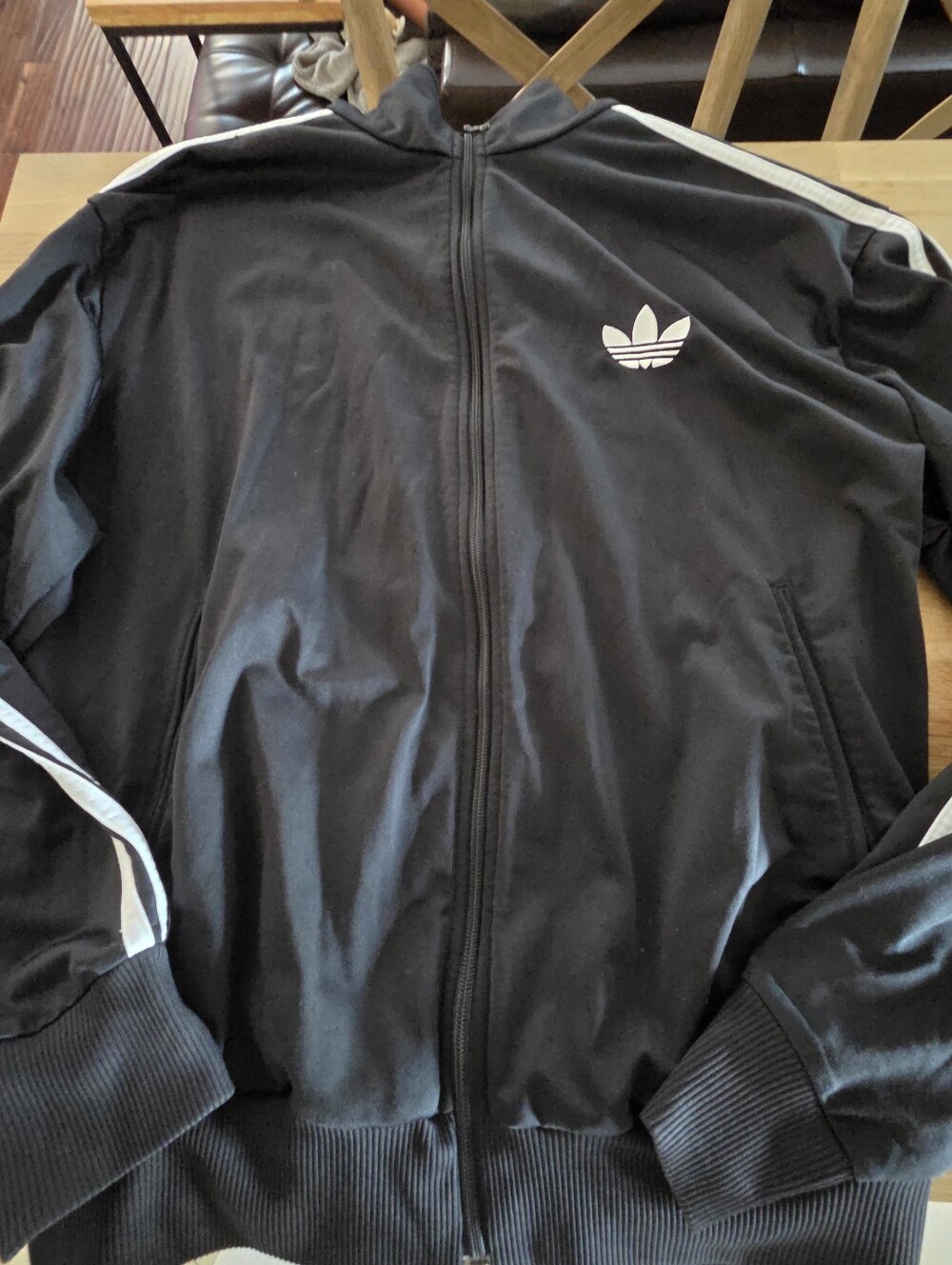 Adidas Men's Black Track Jacket with White Stripes XL EUC